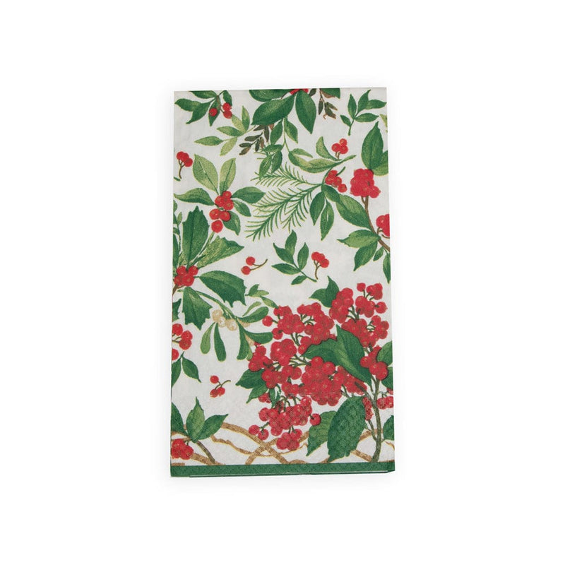 caspari Holly Chintz White Guest Towel Napkins - 15 Per Package
