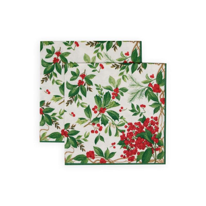 Caspari Holly Chintz White Luncheon Napkins - 20 Per Package