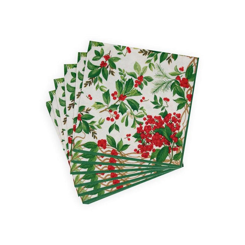 Caspari Holly Chintz White Luncheon Napkins - 20 Per Package
