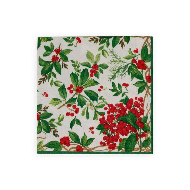 caspari Holly Chintz White Luncheon Napkins - 20 Per Package