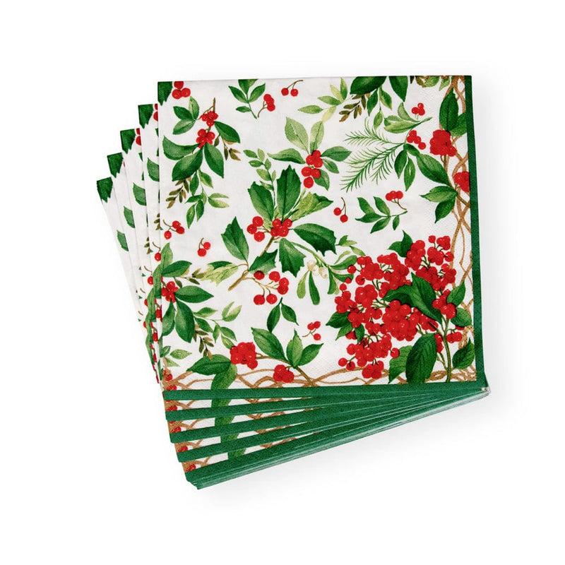 Caspari Holly Chintz White Napkin Dinner - 20 Per Package