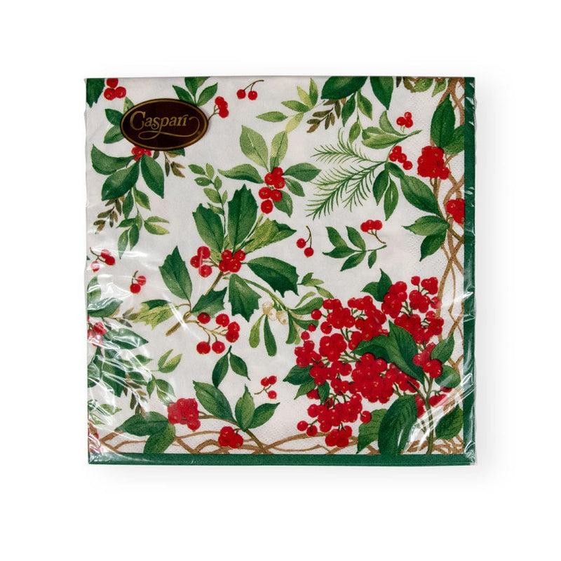Caspari Holly Chintz White Napkin Dinner - 20 Per Package