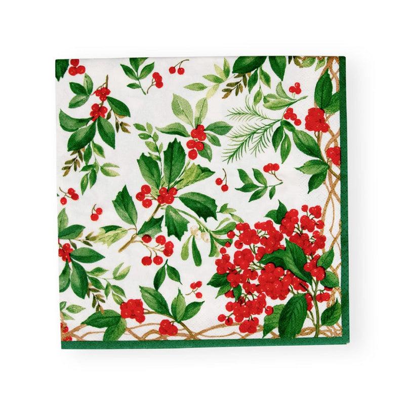 caspari Holly Chintz White Napkin Dinner - 20 Per Package