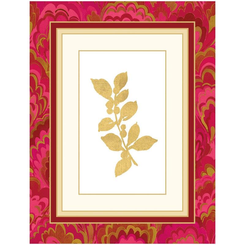 caspari Holly Sprig Marbled Foil Classic Boxed Christmas Cards - includes 10 cards & envelopes