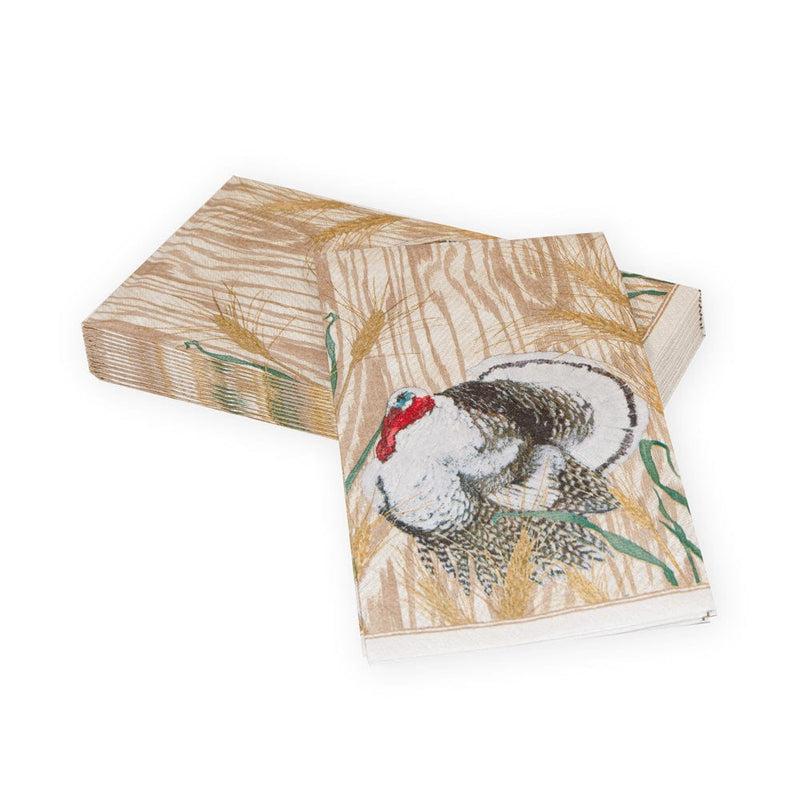 caspari Homestead Turkey Taupe Guest Towel Napkins - 15 Per Package