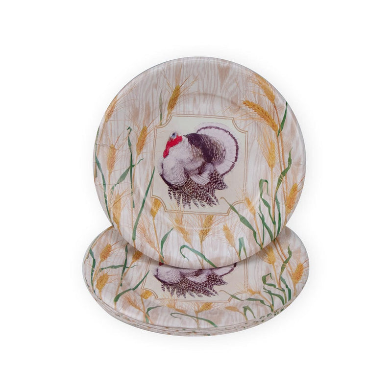 Caspari Homestead Turkey Taupe Salad & Dessert Plates - 8 Per Package