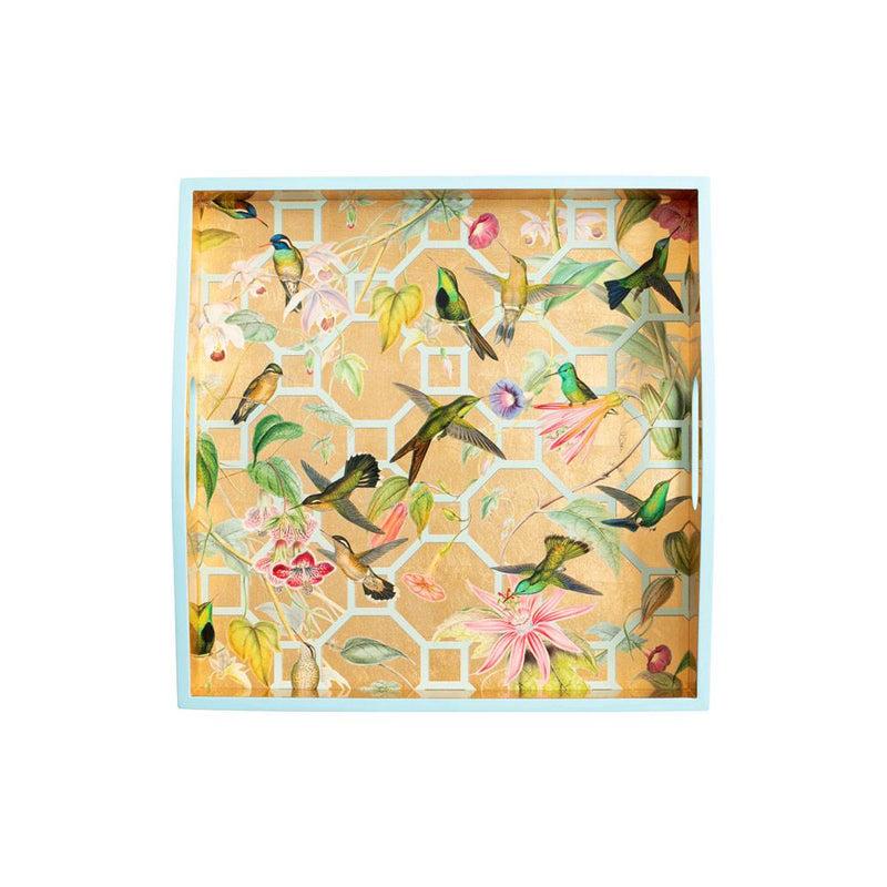 Caspari Hummingbird Trellis Lacquer Square Tray In Ivory - 1 Each