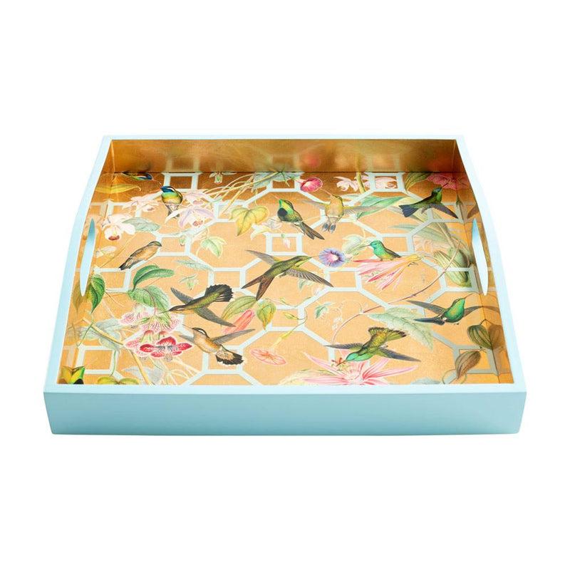 Caspari Hummingbird Trellis Lacquer Square Tray In Ivory - 1 Each