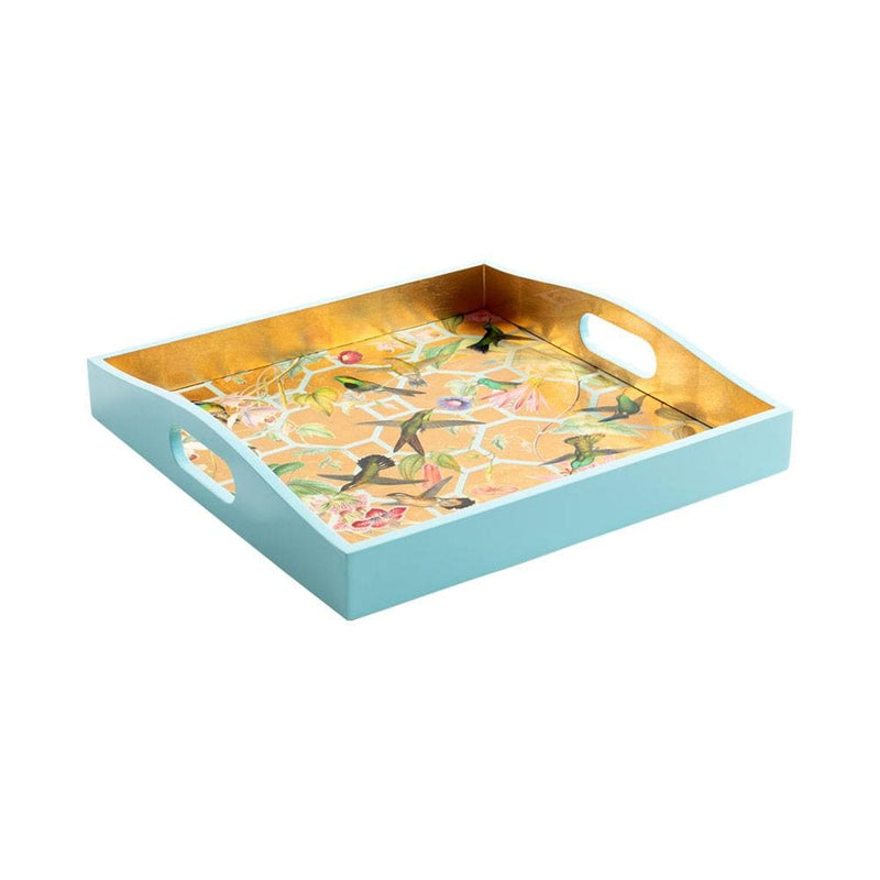 caspari Hummingbird Trellis Lacquer Square Tray in Ivory - 1 Each