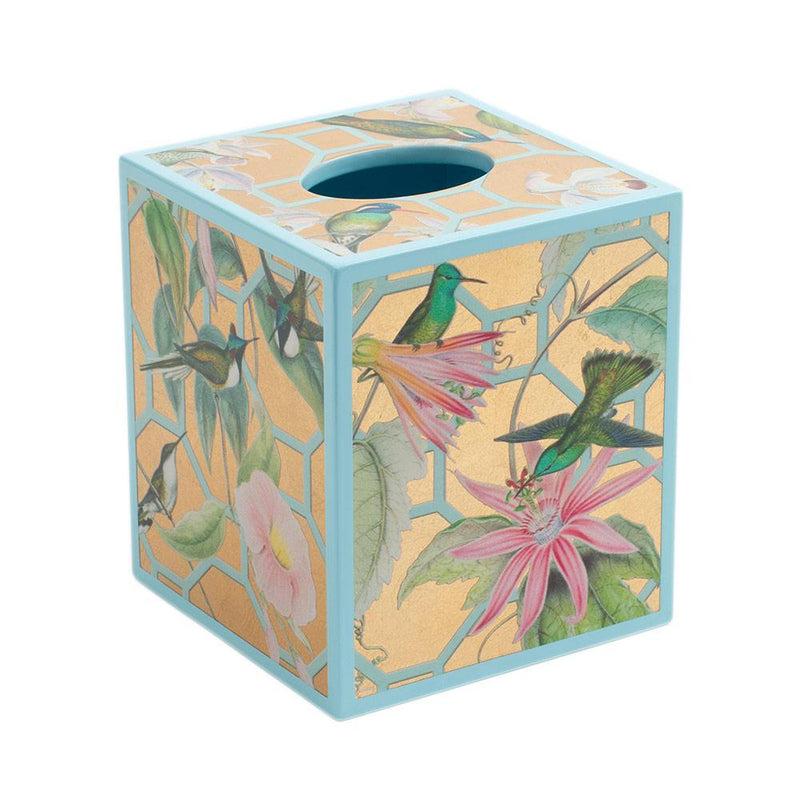Caspari Hummingbird Trellis Lacquer Tissue Box Cover In Gold - 1 Each