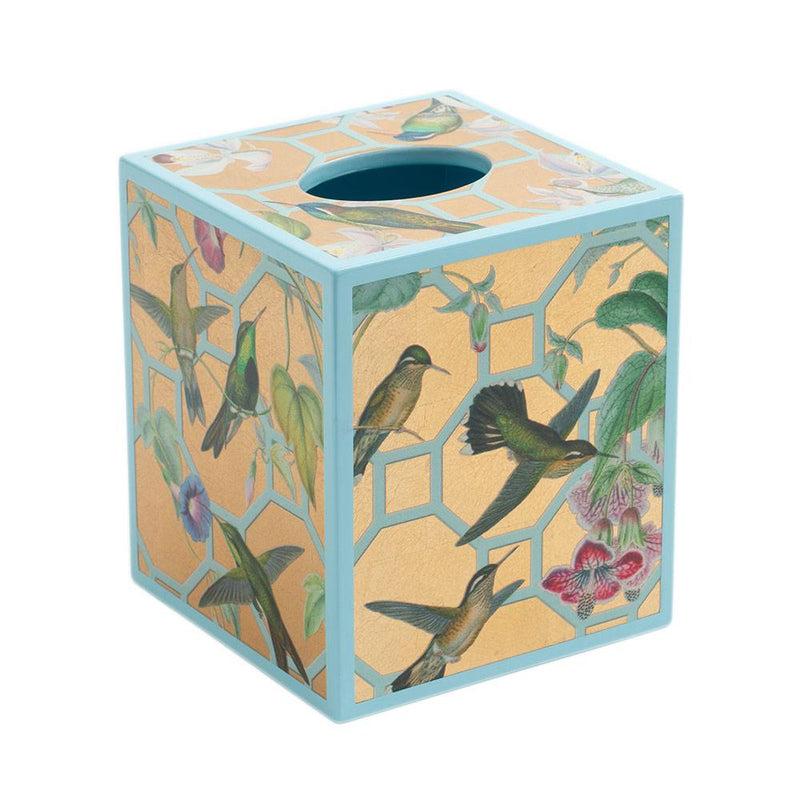 caspari Hummingbird Trellis Lacquer Tissue Box Cover in Gold - 1 Each