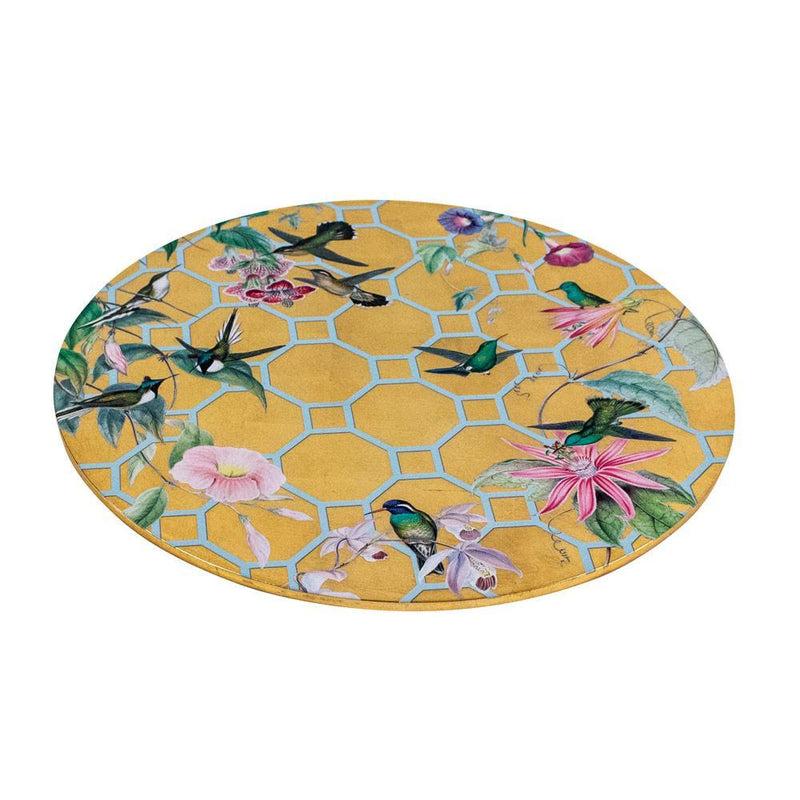 Caspari Hummingbird Trellis Round Lacquer Placemat In Gold - 1 Each