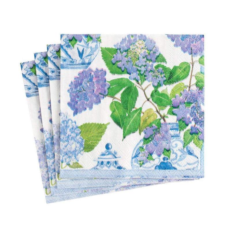 Caspari Hydrangeas And Porcelain Boxed Paper Cocktail Napkins - 40 Per Box