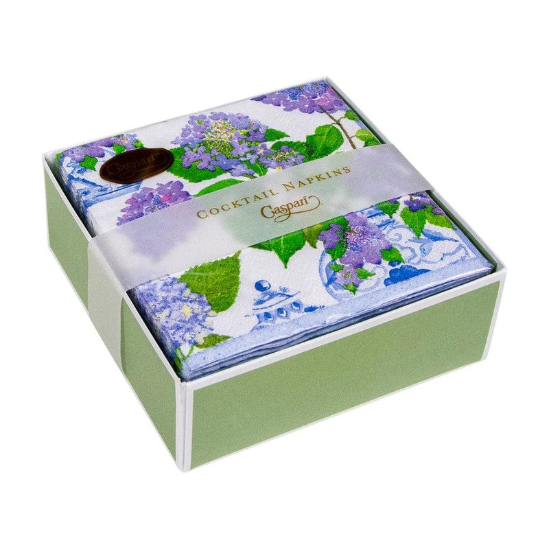 Caspari Hydrangeas And Porcelain Boxed Paper Cocktail Napkins - 40 Per Box