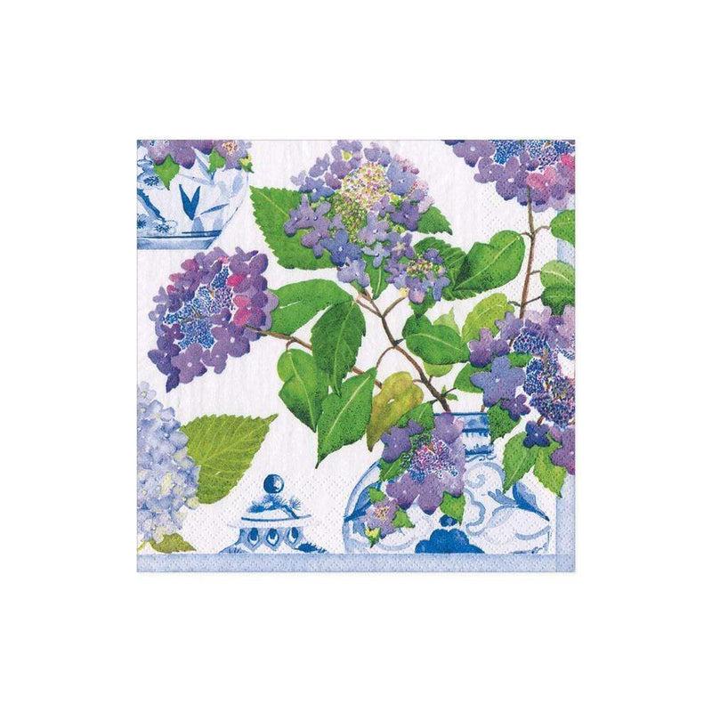 caspari Hydrangeas and Porcelain Boxed Paper Cocktail Napkins - 40 Per Box