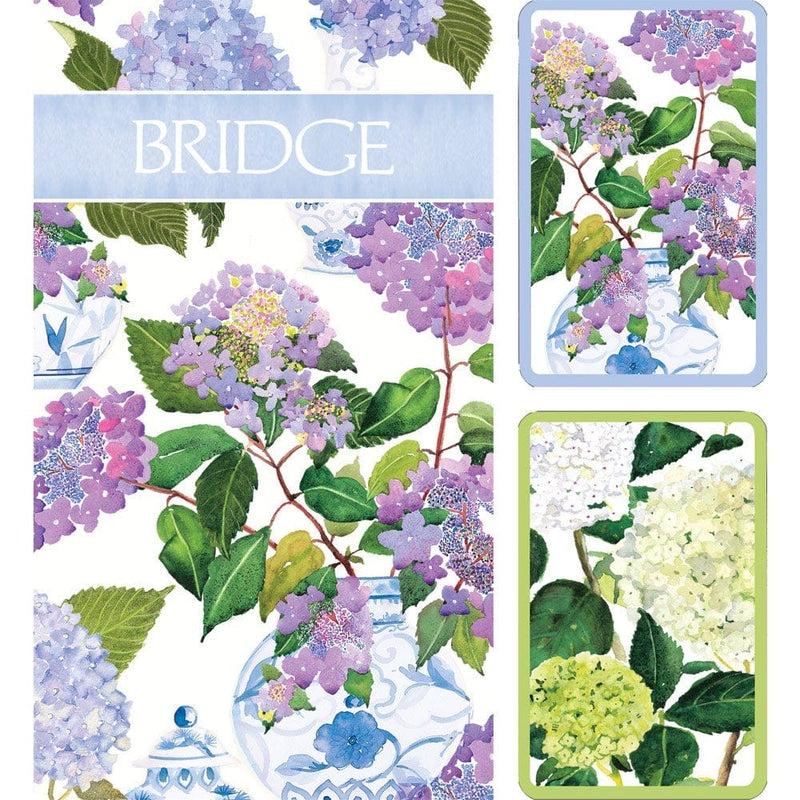 Caspari Hydrangeas And Porcelain Large Type Bridge Gift Set - 2 Playing Card Decks & 2 Score Pads
