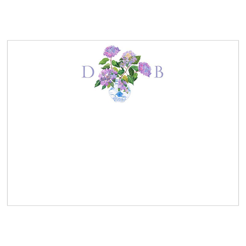 caspari Hydrangeas And Porcelain Personalized Monogram Correspondence Cards
