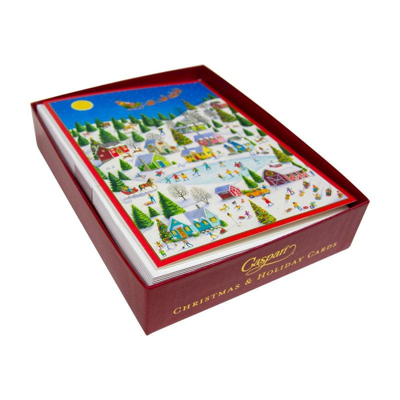 Caspari Ice Skating At Christmas Large Boxed Christmas Cards - 15 Christmas Cards & 15 Envelopes