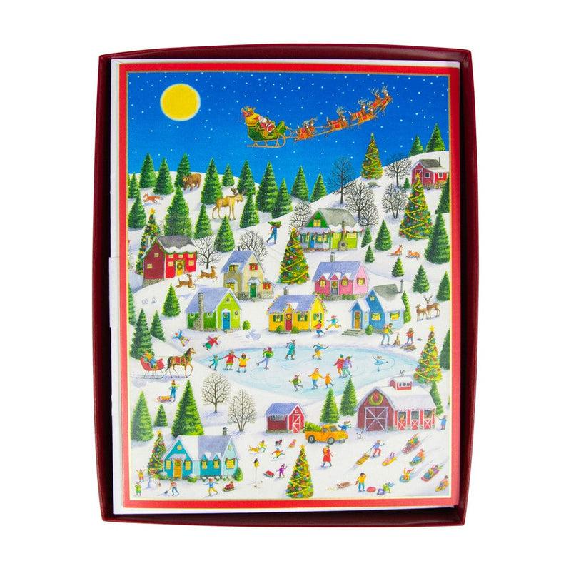 caspari Ice Skating At Christmas Large Boxed Christmas Cards - 15 Christmas Cards & 15 Envelopes