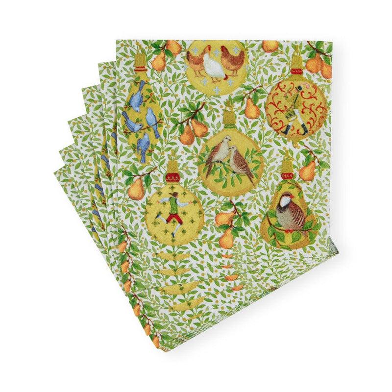 Caspari In A Pear Tree Cocktail Napkins - 20 Per Package