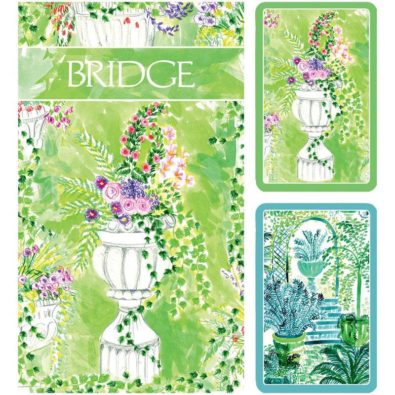 Caspari Jardin De Luxembourg Large Type BridgeGift Sets - 2 Playing Card Decks & 2 Score Pads