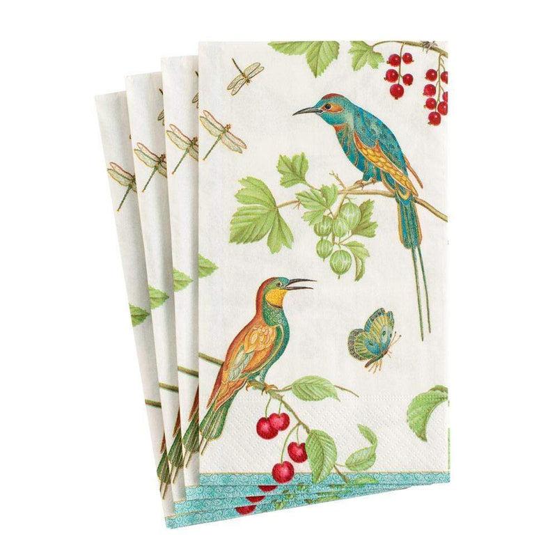 Caspari Jeweled Birds Paper Guest Towel Napkins In Ivory - 15 Per Package