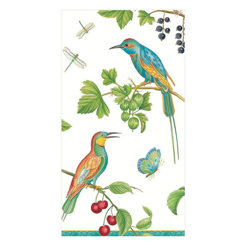 caspari Jeweled Birds Paper Guest Towel Napkins in Ivory - 15 Per Package
