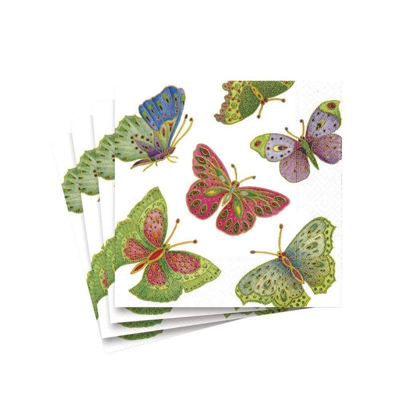 caspari Jeweled Butterflies Paper Cocktail Napkins in Pearl - 20 Per Package