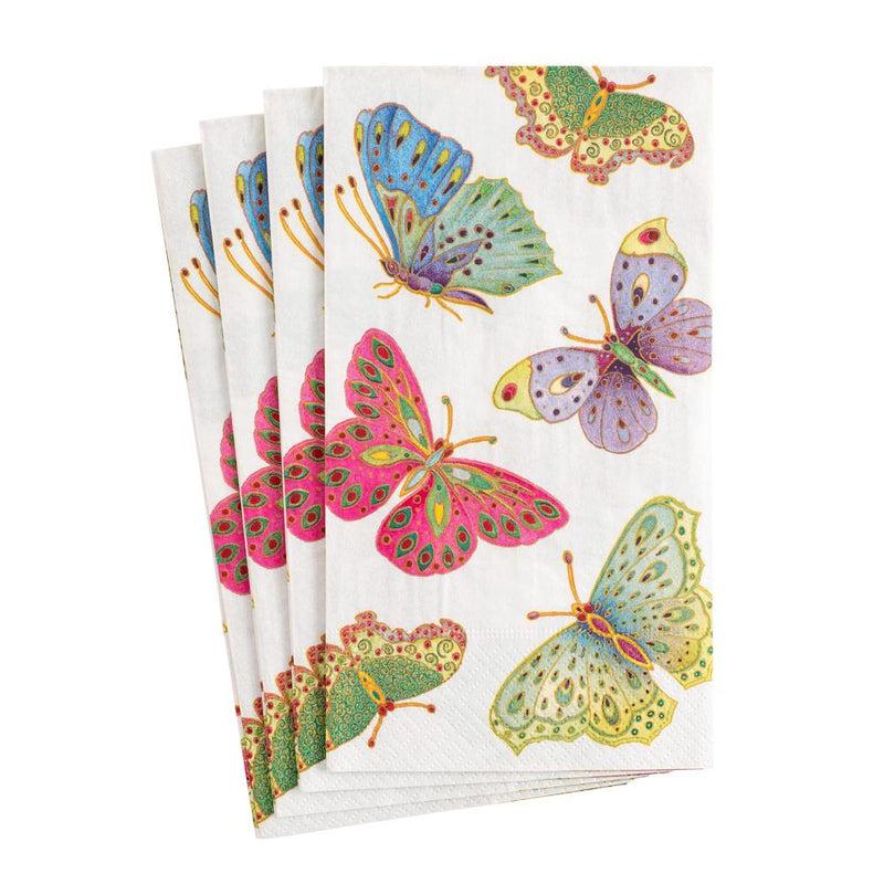 Caspari Jeweled Butterflies Paper Guest Towel Napkins In Pearl - 15 Per Package