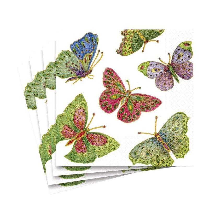 Caspari Jeweled Butterflies Paper Luncheon Napkins In Pearl - 20 Per Package