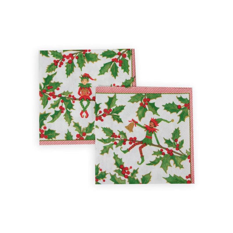 Caspari Jingle Elves Cocktail Napkins - 20 Per Package