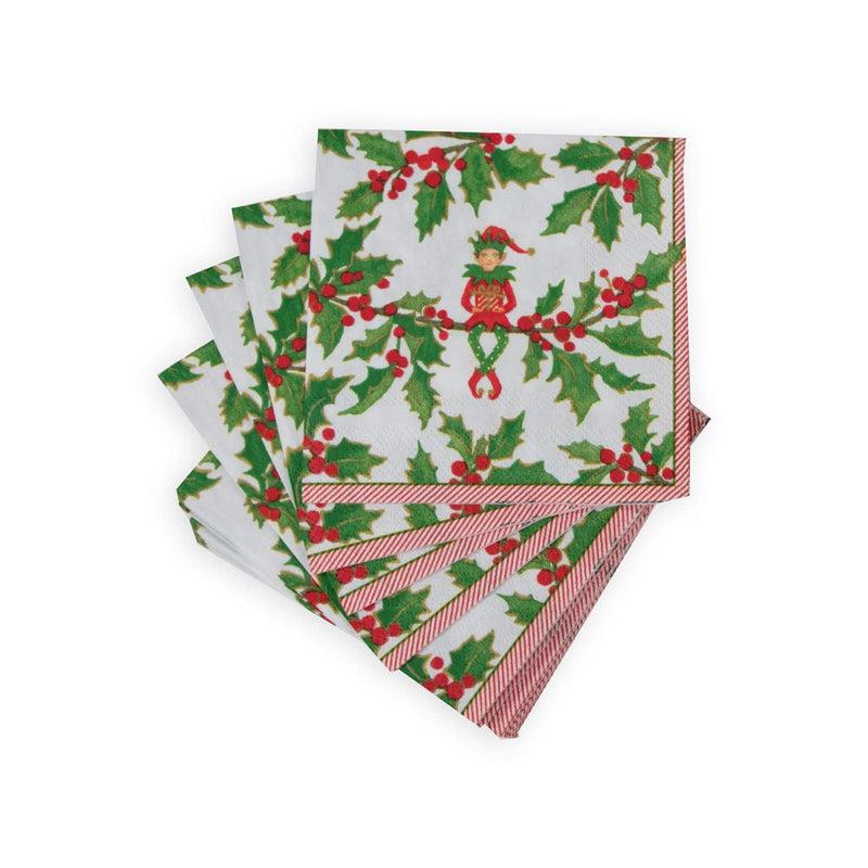 Caspari Jingle Elves Cocktail Napkins - 20 Per Package