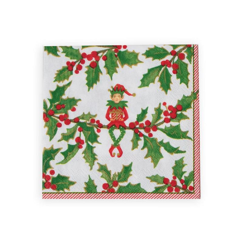 caspari Jingle Elves Cocktail Napkins - 20 Per Package