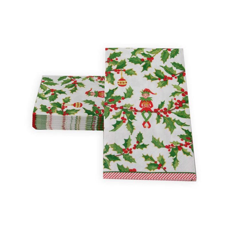 Caspari Jingle Elves Guest Towel Napkins - 15 Per Package