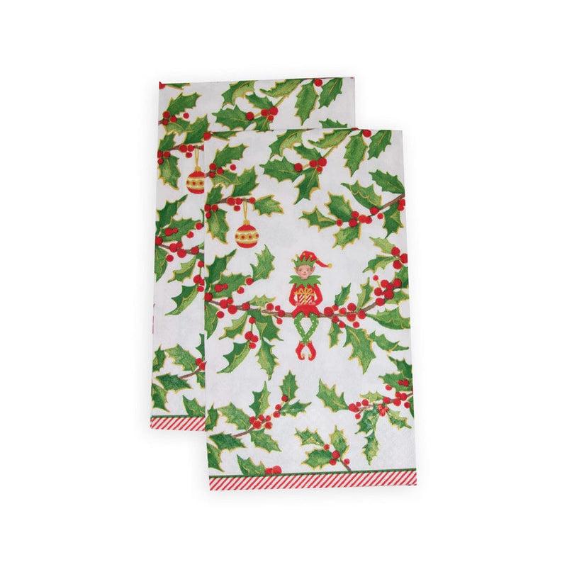 Caspari Jingle Elves Guest Towel Napkins - 15 Per Package