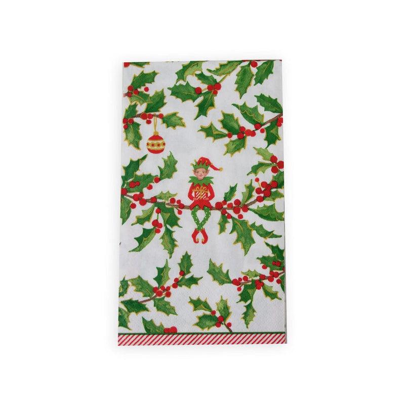 caspari Jingle Elves Guest Towel Napkins - 15 Per Package