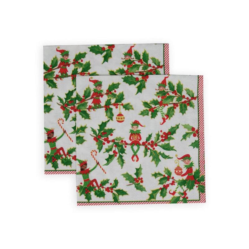Caspari Jingle Elves Luncheon Napkins - 20 Per Package