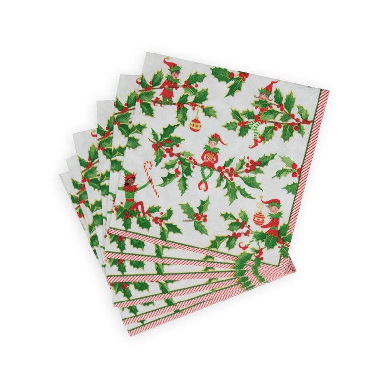 Caspari Jingle Elves Luncheon Napkins - 20 Per Package