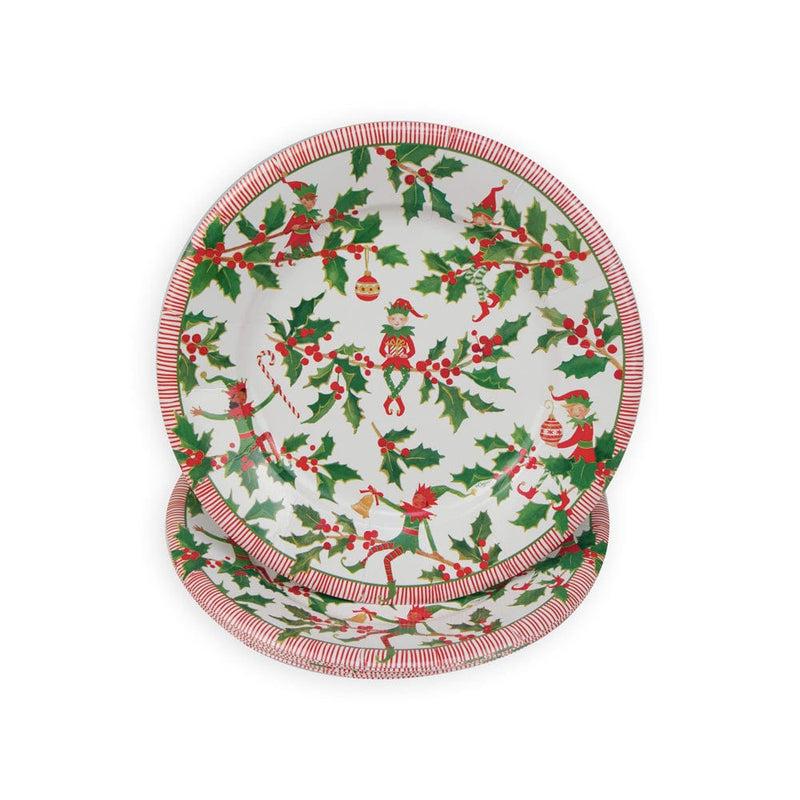 Caspari Jingle Elves Salad & Dessert Plates - 8 Per Package
