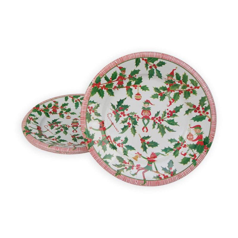 Caspari Jingle Elves Salad & Dessert Plates - 8 Per Package