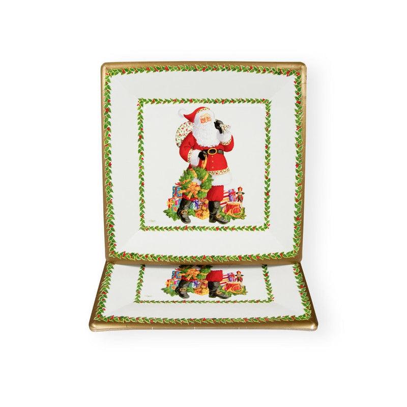 Caspari Jolly St. Nick Square Paper Dinner Plates - 8 Per Package