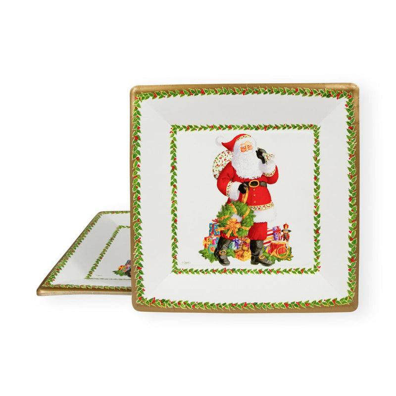 Caspari Jolly St. Nick Square Paper Dinner Plates - 8 Per Package