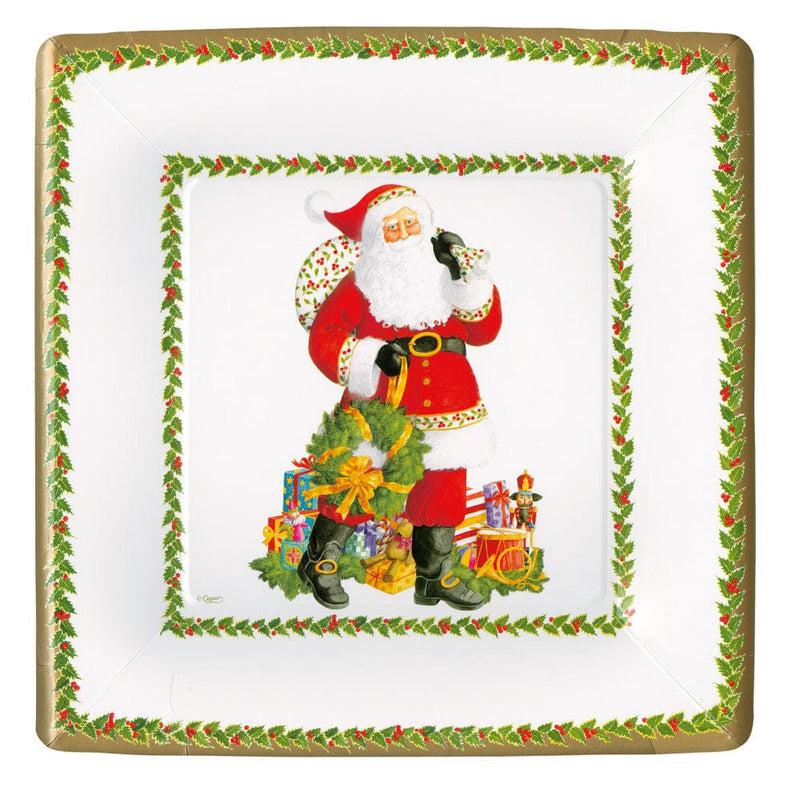 Caspari Jolly St. Nick Square Paper Dinner Plates - 8 Per Package