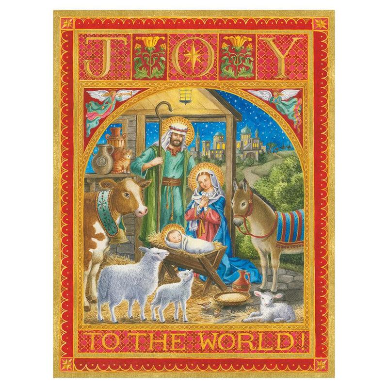 caspari Joy to the World Large Boxed Christmas Cards - 15 Cards & 15 Envelopes
