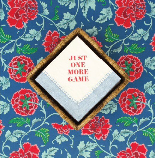 Caspari Just One More Game Paper Cocktail Napkins - Linen Border In Light Blue