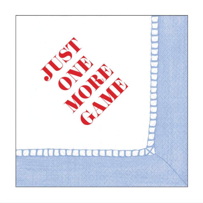 caspari Just One More Game Paper Cocktail Napkins - Linen Border in Light Blue