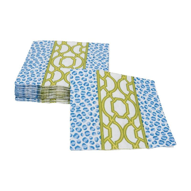 Caspari Knots And Spots Blue & Green Boxed Cocktail Napkins - 40 Per Box