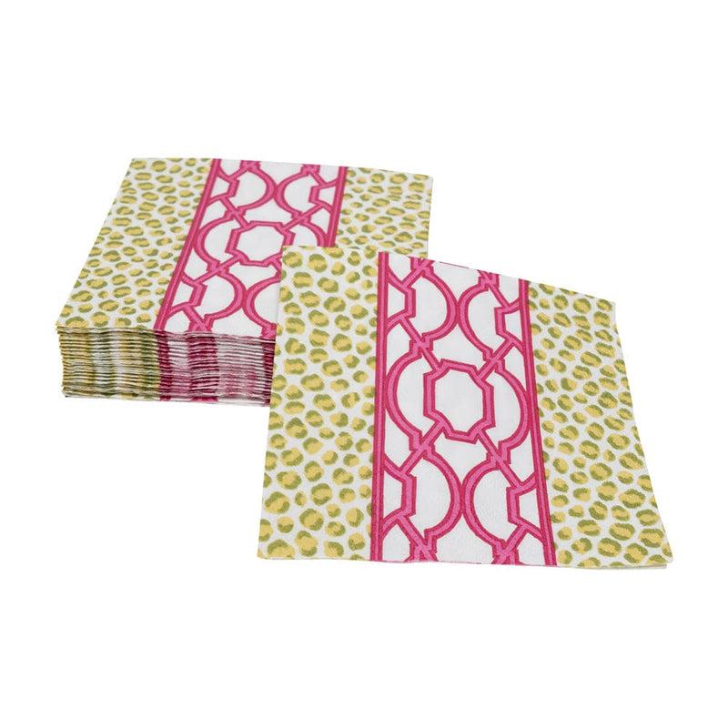 Caspari Knots And Spots Green & Fuchsia Cocktail Napkins - 20 Per Package
