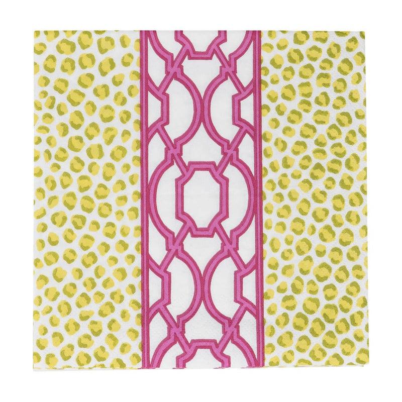 Caspari Knots And Spots Green & Fuchsia Luncheon Napkins - 20 Per Package