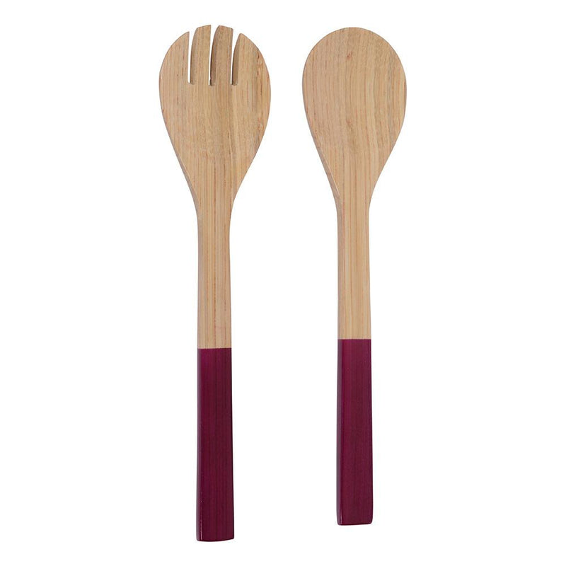 Caspari Lacquered Bamboo Salad Servers In Blackberry - 1 Pair